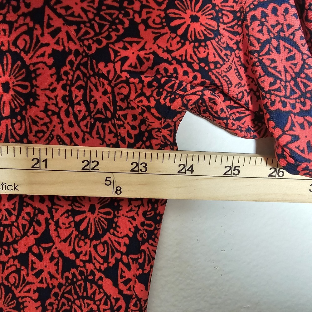 Susan Graver Womens XL Red Blue Geometric Liquid Knit Midi Dress Stretch Resort - Picture 7 of 10